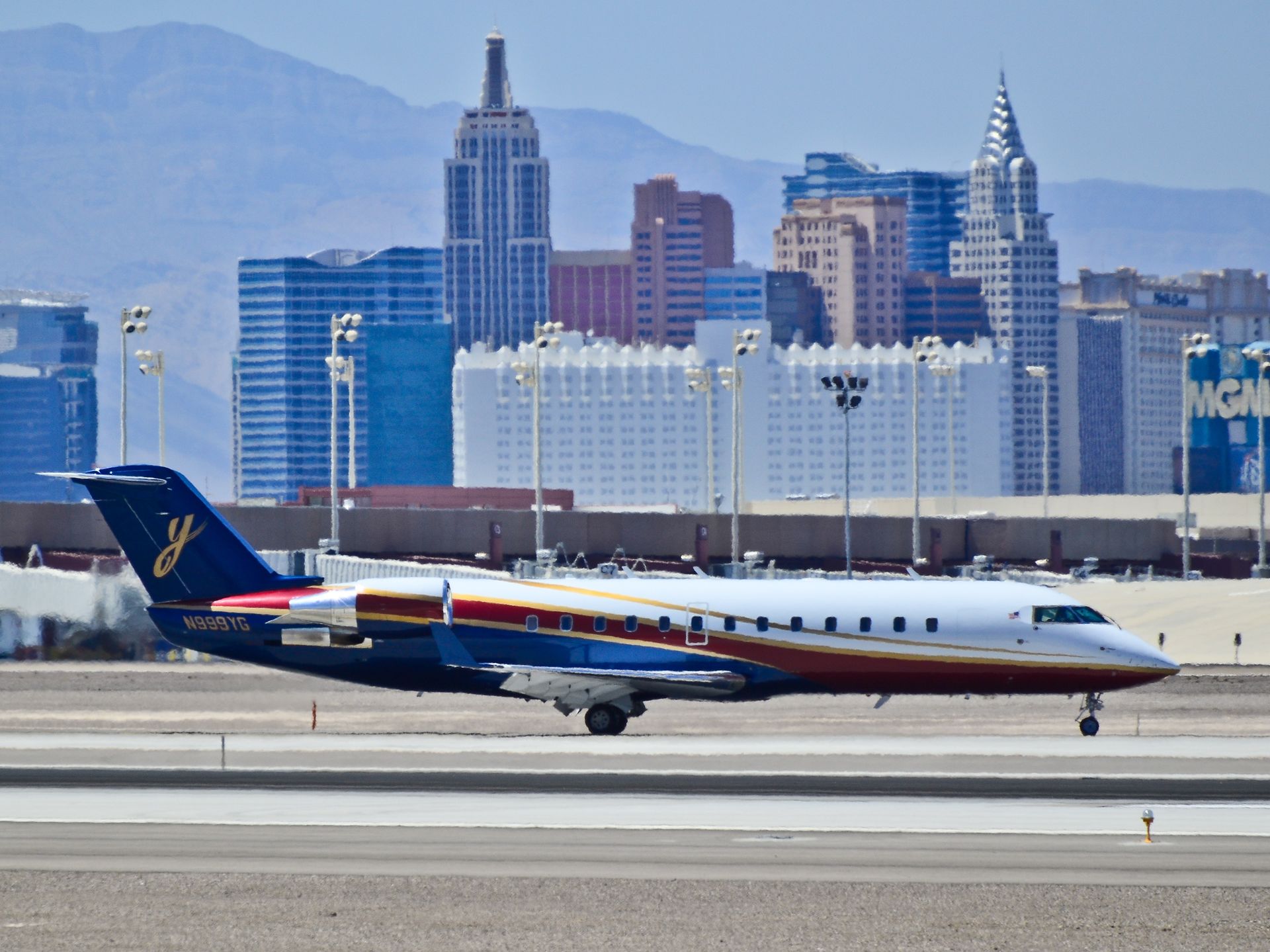 Business jet parked on the ramp at what is now Harry Reid International Airport