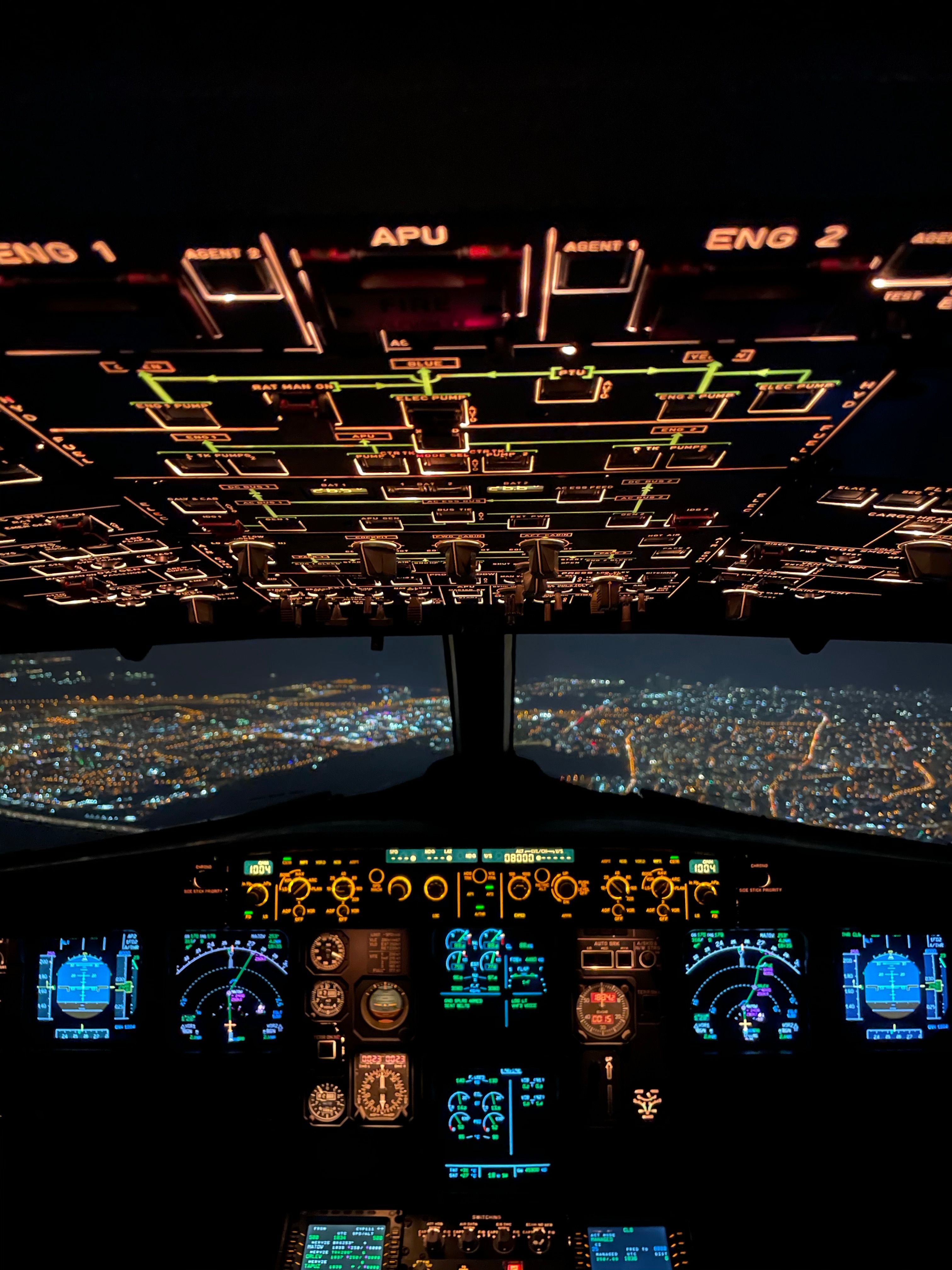 Backlit instrument panel of an aircraft cockpit