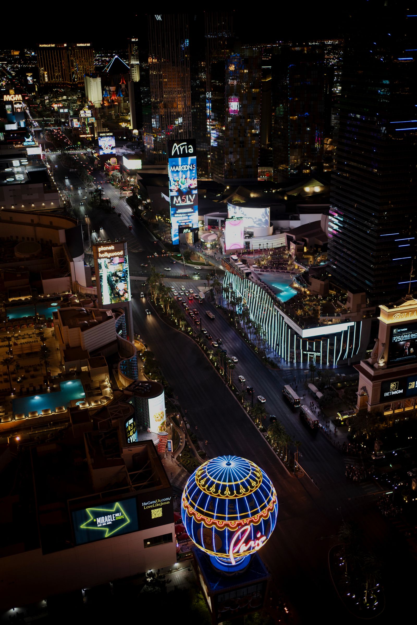 Aerial night view of the Las Vegas Strip